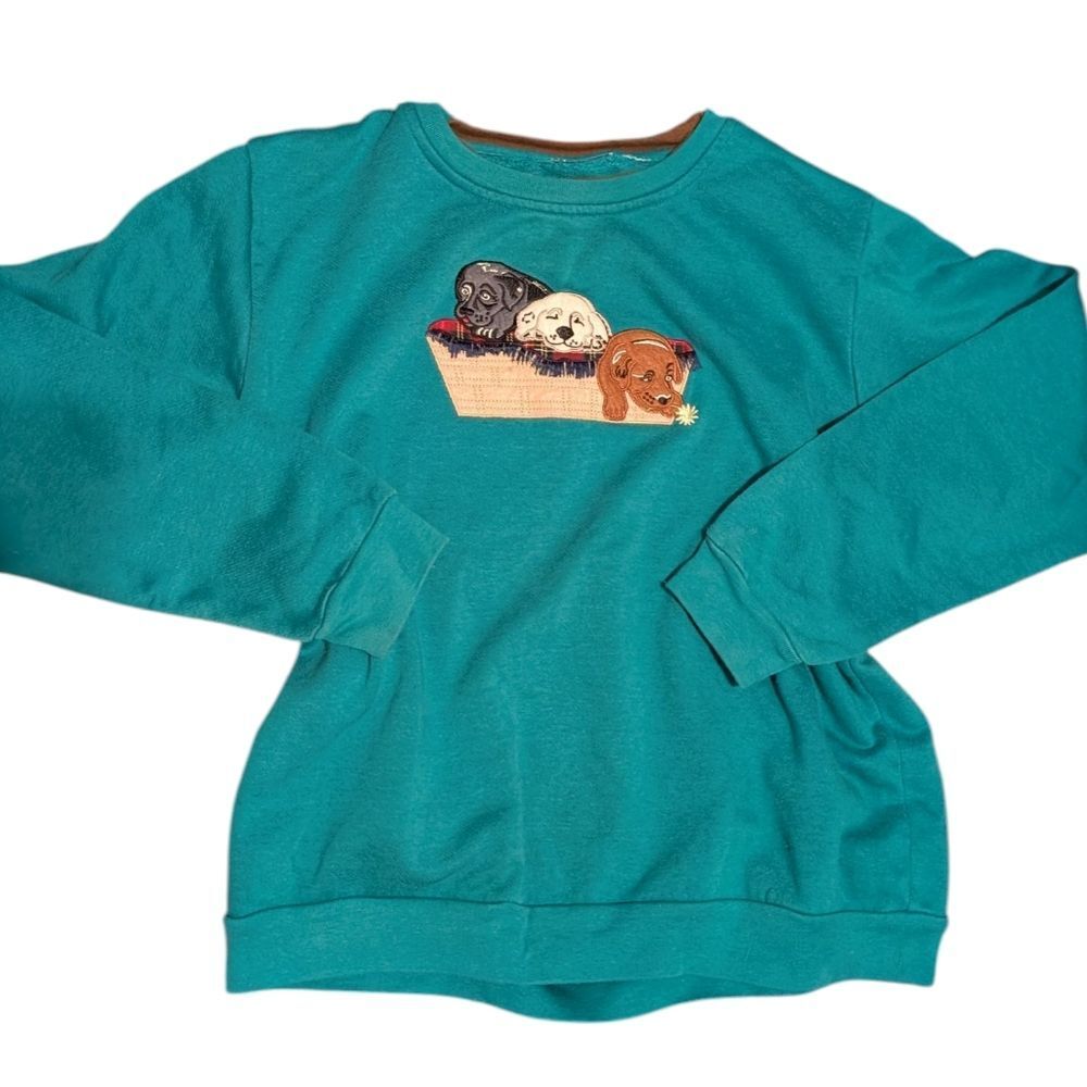 Vintage‎ Women's Double Collar Dog In Basket Embroidered Sweatshirt